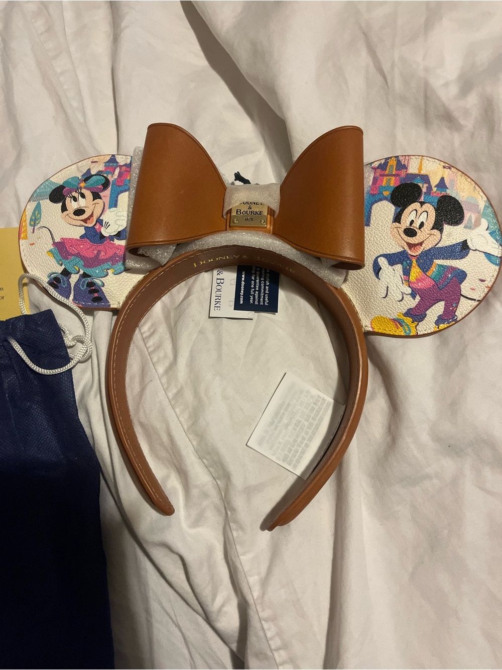 Dooney & Bourke Brown Leather Minnie Ear Headband with Colorful Character Panels - Picture 3 of 4